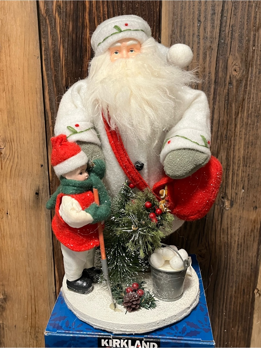 Kirkland Signature Cream and Red Santa with Green Accents Holiday Figurine
